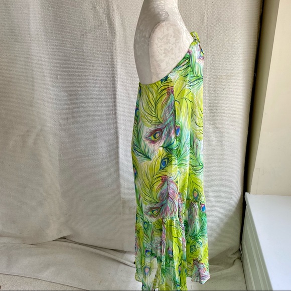 Anthro OS Silk Peacock Feather Print Skirt Dress - Picture 3 of 8